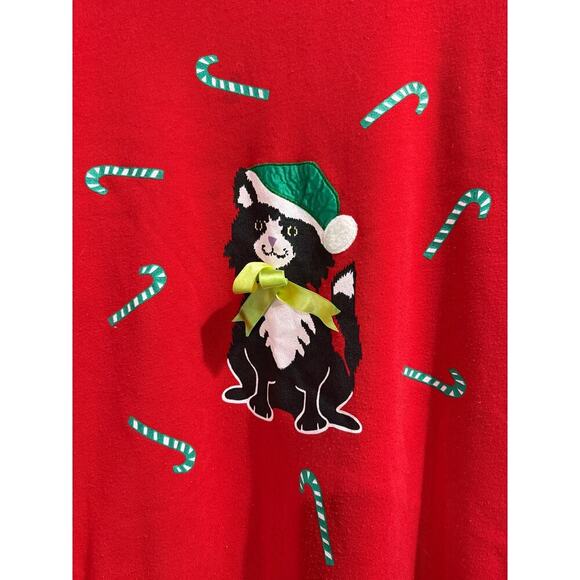 VTG Claudia Barnes Christmas Cat Candy Cane Sweatshirt Gown Sleep Dress - Picture 2 of 6